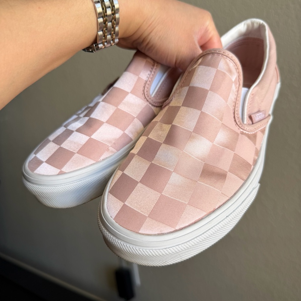 Vans Classic Slip-On Checkerboard Satin Light Pink Shoe - Picture 12 of 12